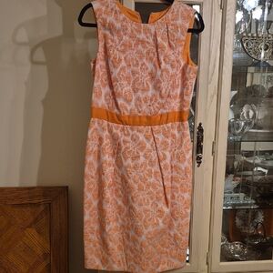 Carmen Marc Valvo Orange and White Patterned Midi Dress